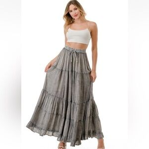 Anandas Boho Tiered Wide Leg Palazzo Pants Size M Grey Festival Beachy Pull On